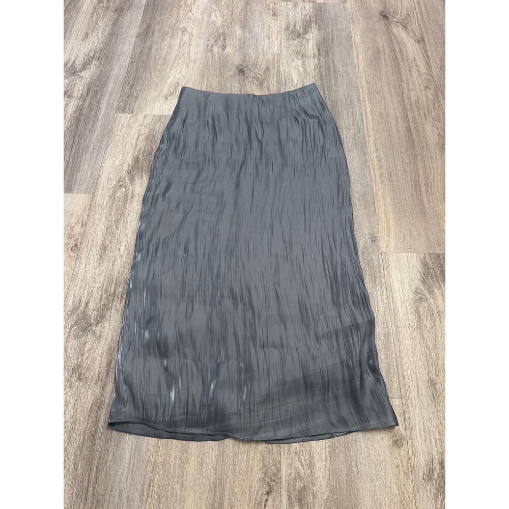 Urban Outfitters Grey Crinkled Midi Skirt Back Slit Size 8 Steel Grey Textured